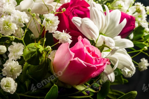 Preview: Background For A Greeting Card - Beautiful Gift Bouquet Of Various Colorful Decorative Summer