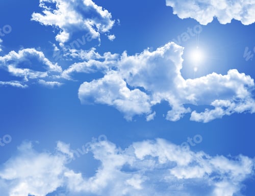 Preview: Landscape. Blue Sky With Clouds And Sun.