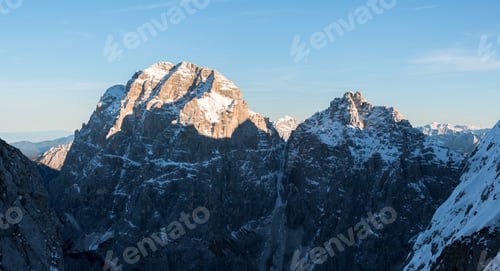 Preview: Sunset In The Mountains Above Pecol Meadow In Italy Above Mountain Pass Sella Nevea.