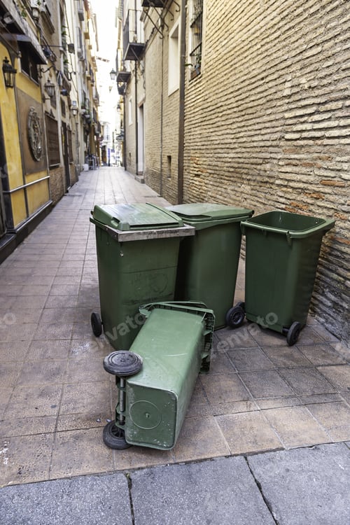 Preview: Garbage Containers Lying In The Street, Garbage Detail Lying In The Street, Dirt And Debris, Recycle