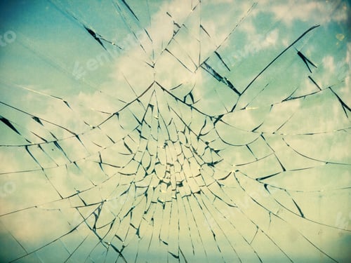 Preview: Vintage Retro Styled Broken Glass Window, Filtered Image