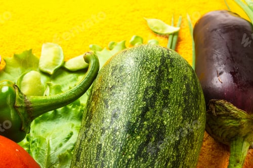 Preview: Still Life - Tomato, Carrot, Onion, Lettuce, Cucumber, Cilantro, Eggplant, Zucchini, Garlic Peas