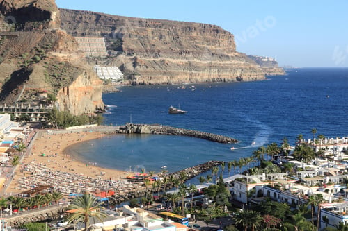 Preview: Mogan Beach In Puerto Mogan, Gran Canaria - Aerial View Of Beach And Atlantic Ocean.