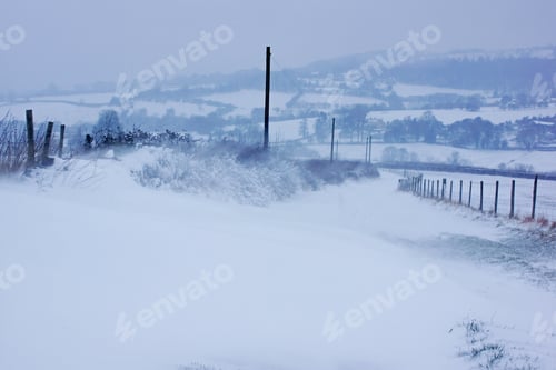 Preview: The Cotswold Countryside In Blizzard Conditions Looking Towards The Village Of Edge And The
