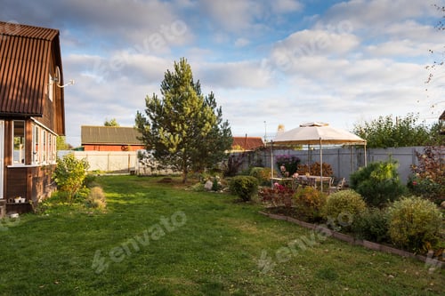 Preview: Beautiful View Of The Garden Plot With Different Plants On A Sunny Day In Autumn