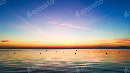 Preview: Sunset At Garda Lake, Italy. Italian Landscape. Pier In Perspective