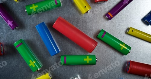 Preview: Many Batteries On A Metal Table.