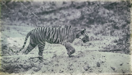 Preview: Vanishing Indian Wildlife: Vintage Style Image Of A Large Male Bengal Tiger In Bandhavgarh National