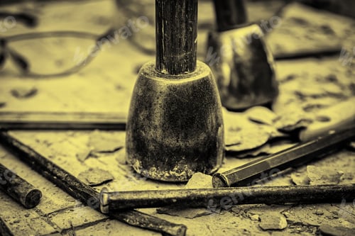 Preview: Old Tools For Stone Carving Handcrafted, Detail Of A Manual Craft