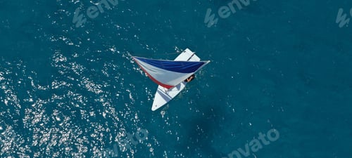 Preview: Aerial Drone Ultra Wide Photo Of Children Practising With Small Sail Boats In Mediterranean Bay