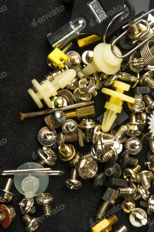 Preview: Techno Backgrounds - Various Bolts, Screws, Washers, Nuts And Other Computer Small Fasteners On