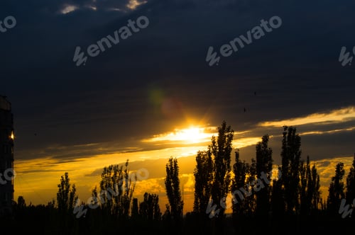 Preview: Landscape With Dramatic Light - Beautiful Golden Sunset With Saturated Sky And Clouds.