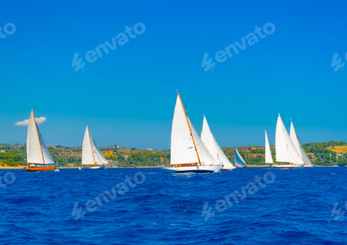 Preview: Classic Wooden Sailing Boats In A Race, Spetses Island In Greece