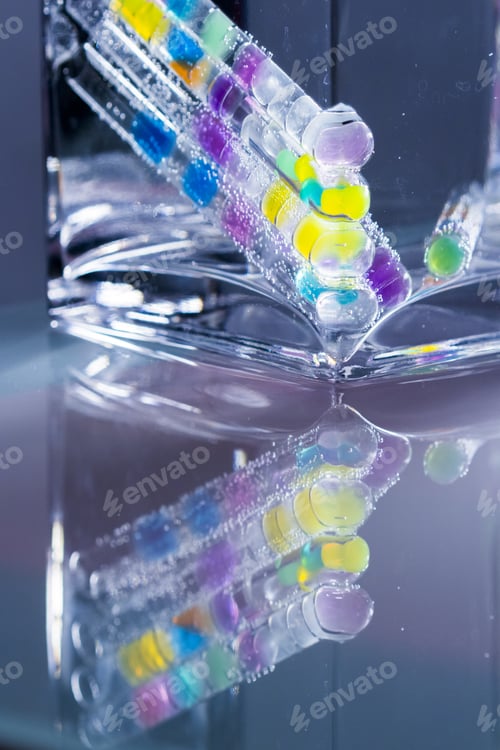 Colorful Liquid Bubbles in a Glass Container