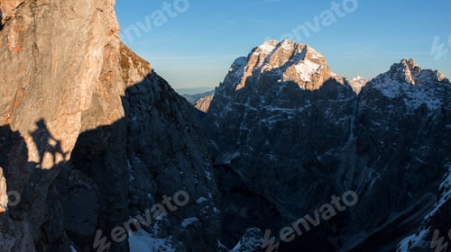 Preview: Sunset In The Mountains Above Pecol Meadow In Italy Above Mountain Pass Sella Nevea.