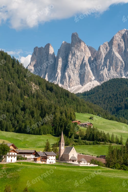 Preview: The Famous Church Of Santa Maddelena Against The Backdrop Of The Italian Dolomites On A Summer