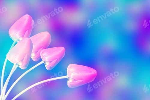 Preview: Bright And Colorful Flowers Tulips On The Background Of Spring Landscape.