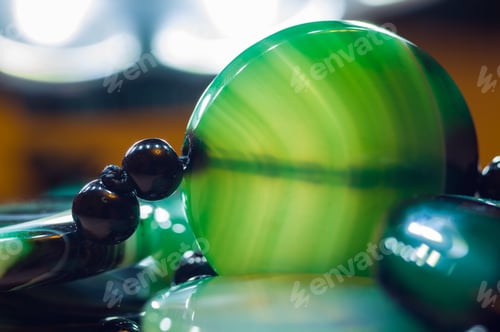 Preview: Large Polished Beads Of Beautiful Translucent Green Agate Gemstone, Macro