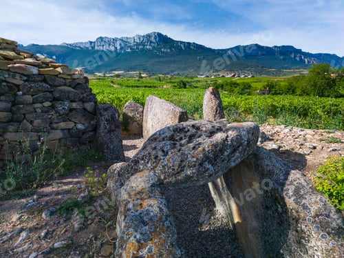 Preview: Dolmen Of San Martin In Laguardia Village In The Rioja Alavesa With The Sierra De Cantabria