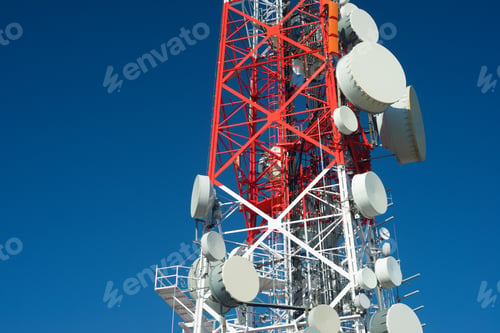 Preview: Telecommunications Tower With Clear Blue Sky.