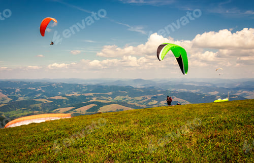Preview: Skydiving Flying Over The Mountains. Parachute Extreme Sport