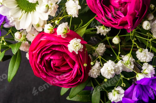Preview: Background For A Greeting Card - Beautiful Gift Bouquet Of Various Colorful Decorative Summer