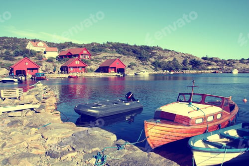 Preview: Norway Landscape - Island Skjernoya In The Region Of Vest-Agder. Small Fishing Town - Dyrstad (Also