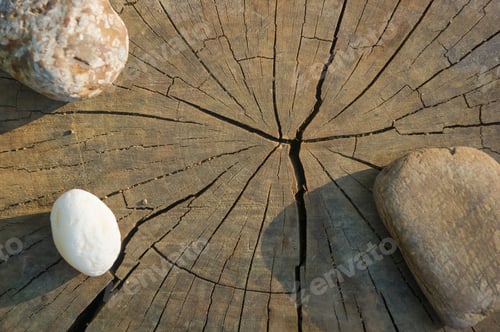Preview: Spa Beautiful And Unusual Decorative Pebbles On The Old Cracked Wooden Background