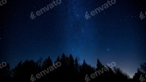 Preview: Night Sky Over Rural Landscape. Beautiful Night Starry Sky Landscape.