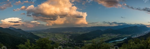 Preview: Vivid Sunset In The Hills With A Great View Over The Valley. Amazing Clouds At Sunset.