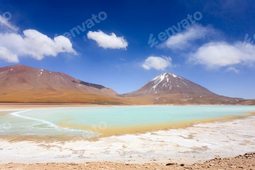 Preview: Laguna Verde Landscape,Bolivia.Beautiful Bolivian Panorama.Green Lagoon And Licancabur Volcano