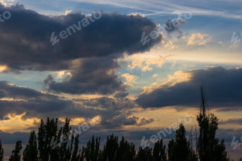 Preview: Landscape With Dramatic Light - Beautiful Golden Sunset With Saturated Sky And Clouds.