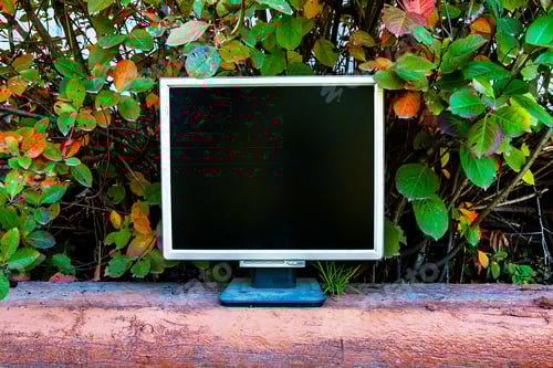 Preview: Old Computer Monitor On The Leaves Background