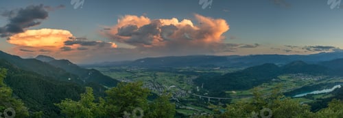Preview: Vivid Sunset In The Hills With A Great View Over The Valley. Amazing Clouds At Sunset.