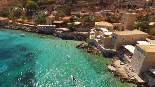 Preview: Summer 2016: Aerial Birds Eye View Photo Taken By Drone Of Famous Village Of Limeni, Peloponnese