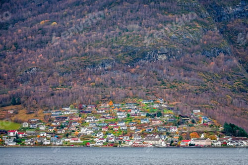 Preview: Small Homes On The Shore Of A Fjord Photographed From A Fjords Sightseeing Cruise Boat Leaving Flam
