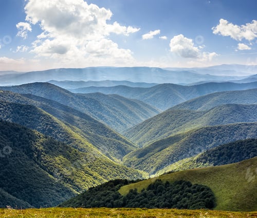 Preview: Valley Between Green Hills Of Carpathian Mountain Range In Summer