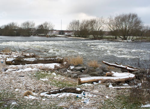 Preview: Drift Wood Timber Washed Up On A River Bank In Winter