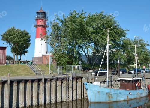 Preview: Lighthouse In Harbor Of Buesum At North Sea,Schleswig-Holstein,Germany