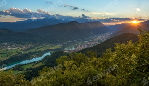 Preview: Vivid Sunset In The Hills With A Great View Over The Valley. Amazing Clouds At Sunset.