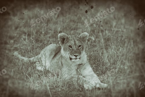 Preview: Vanishing Africa: Vintage Style Image Of An African Lion Cub In The Maasai Mara National Park, Kenya
