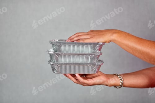 Preview: Closeup Courier Hand Hold Go Box Food, Delivery Service