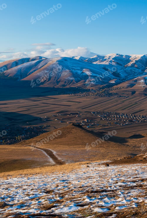 Preview: Amazing Snowy Mountain Landscape With Settlements, Armenia