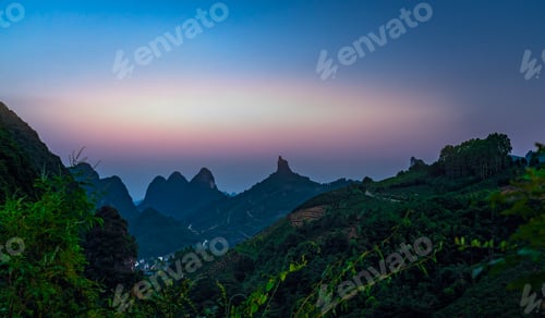 Preview: Xianggong Hill Viewpoint View Of Beautiful Green, Lush And Dense Karst Mountain Landscape At