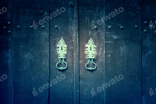 Preview: Red Door Decorated, Detail Of An Old Wooden Door Painted Red Textured Background