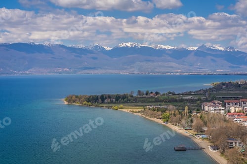 Preview: View Of The Snowcapped Peaks Around Ohrid Lake As Seen From The Castle Samuil, Republic Of Macedonia