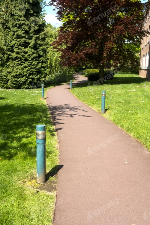 Preview: Deserted Park Path Sunny Day Background
