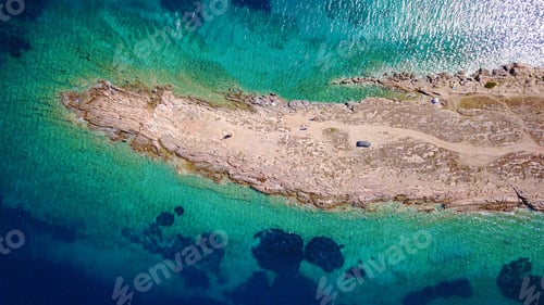 Preview: Aerial Drone, Bird'S Eye View Of Tropical Rocky Seascape With Turquoise And Sapphire Waters