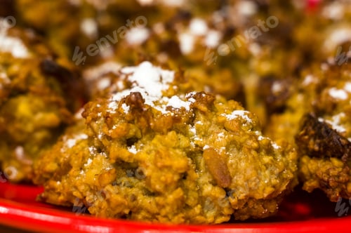 Preview: Homemade Oatmeal Cookies With Coconut, Dates And Powdered Sugar