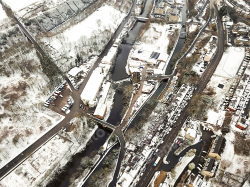 Preview: Aerial View Of The Snow Covered Hills Around Ripponden, Calderdale, West Yorkshire, Uk